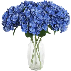 4PCS Real Blue Hydrangea Artificial Flowers 21'' Large Latex Fake Hydrangea Flowers Faux Hydrangea with Stem for Wedding Home Table Centerpieces Indoor Baby Shower Decorations (Blue)