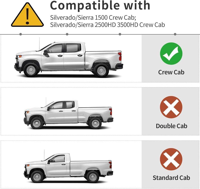 YITAMOTOR Black TPE All-Weather Floor Mats for Chevy Silverado/GMC Sierra 1500 Crew Cab, Chevy Silverado/GMC Sierra 2500 HD/3500 HD Crew Cab 1st & 2nd Row Non-Slip Snap-in Clips Sturdy Durable Pet-Friendly Car Accessories Truck Protector