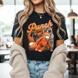 100% pure cotton Crewneck T Shirt Black Punch The Monkey Graphic With Monkeys And Text Design For Casual Wear # TeamPunch, # Punchthemonkey