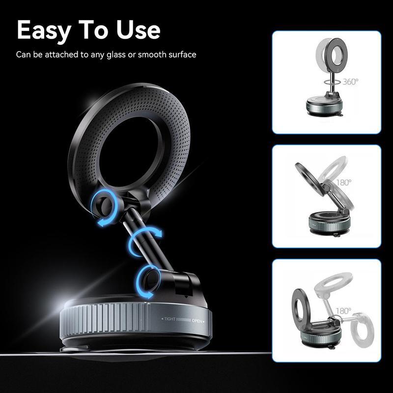 Upgraded Magnetic Car Holder - Vacuum Adsorption, Rotatable, Foldable, Power-Free, Noise-Free Bracket for iOS and Android Phones