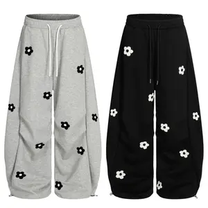 2026 Spring Collection Sweet and Cool Style Floral Embroidery Drawstring Loose Slimming Casual Sports Pants Wide-Leg Sweatpants for Women Menswear Trouser