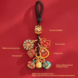 Chinese Style Fortune God Keychain Pendant, Oriental Design Car Key Ring, Phone Bag Decoration, Lucky Charm Accessory, Stylish Keychain