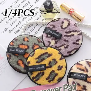 Leopard Print Makeup Remover Pads, Microfiber Cleansing Cloths, Reusable & Soft, Dry/wet Use, Portable with Lanyard, 1/4 Pcs Set