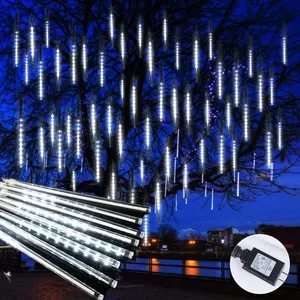 Christmas Lights Outdoor, 16 Inch 10 Tube Meteor Shower Lights Outdoor, 360 LED Icicle Light,Hanging Falling Rain Light for Tree Outside Holiday Xmas Decoration,White