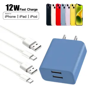 Us Plug Dual-Port USB Wall Charger 12w Fast Charging Head, Includes 2 Type-C Cables, Universal Travel Charger for iPhone/android Phones