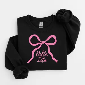 Delta Zeta Pink Bow Sweater Fleece Pullover Soft Unisex Womenswear Casual Crewneck Cute Feminine