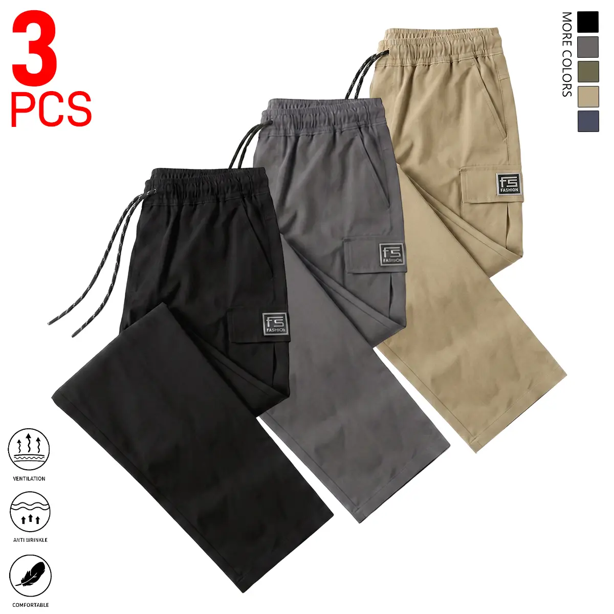 3-Pack Men’s Long Pants – New Workwear Style with Cargo Pockets, Straight-Leg Design for Autumn/Winter/Spring/All Seasons; Ideal for Gifting During Holidays, Everyday Work, and Outdoor Activities