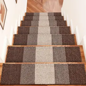 Stair Treads Non Slip 15 count, 8" x 30" Indoor Stair Runners for Wooden Steps, Edging Stair Rugs with  Peel and Stick Adhesive for  Elders and Pets, Brown
