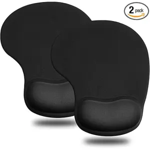 Mouse Pad, 2 Pack Ergonomic Mouse Pads with Comfortable Gel Wrist Rest Support and Lycra Cloth, Non-Slip PU Base for Easy Typing Pain Relief Durable and Easy to Clean Small Black