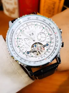 1pc Men Fashion Tourbillon Skeleton Automatic Mechanical Watch Date Display Top Brand Leather Strap Business Mens Watches Casual Wristwatches Gifts Mechanical Style Watches