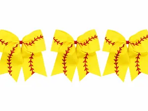 Women's Custom 3-Pack Softball Hair Bowknots - 7" Softball Design, 3-in Wide Comfortable Polyester Grosgrain Ribbon, 1-Size-Fits-Most for Cheerleading, Sports
