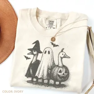 Comfort Colors Goose Pumpkin Shirt, Funny Halloween Tee, Cute Ghost Goose Graphic, Trick or Treat Outfits, Graphic Top, Women Cotton Fabric Womenswear