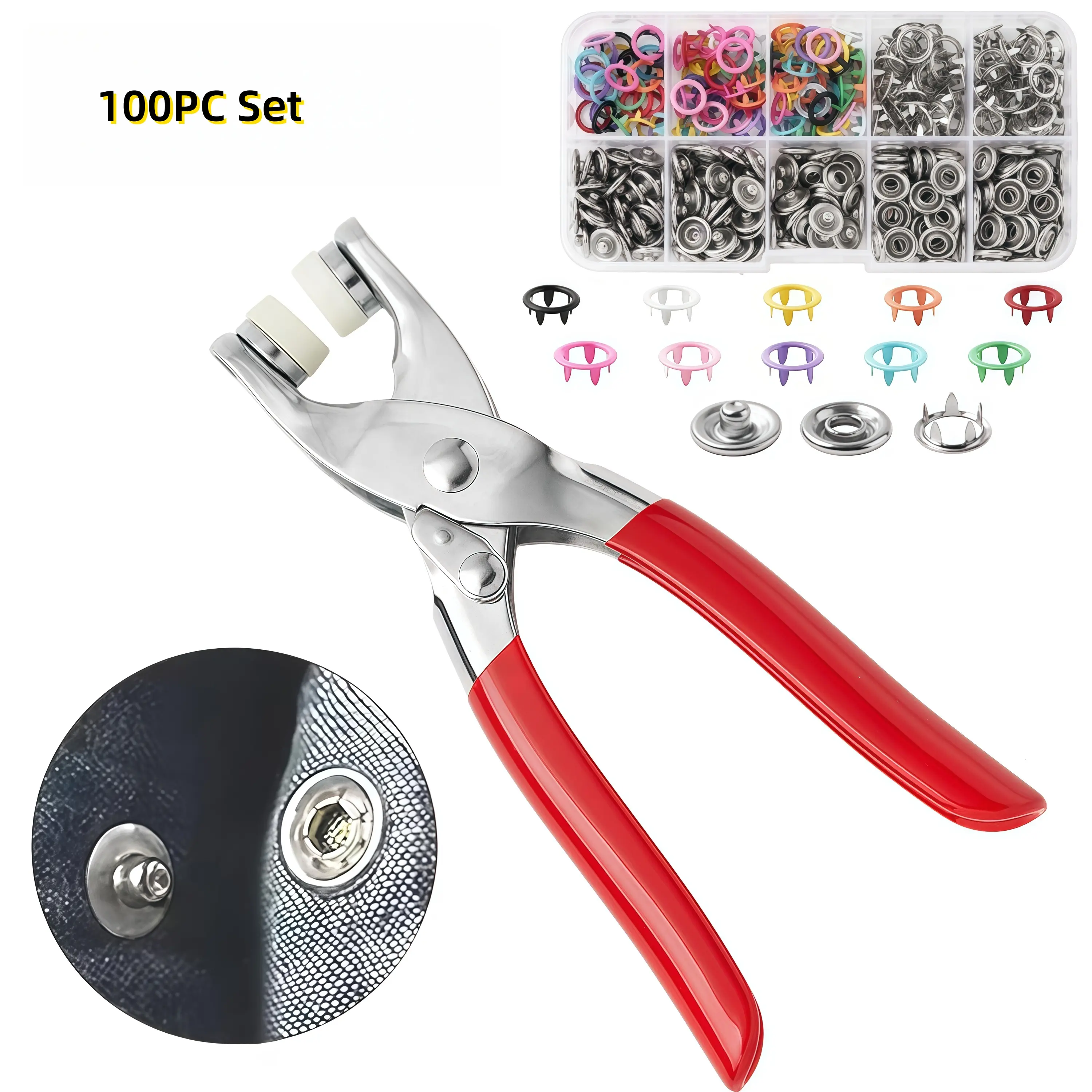 100Pcs Colorful Metal Snap Buttons Kit With Press Pliers Portable DIY Sewing Fastener Snaps For Clothes Hats Bags Garment Repair