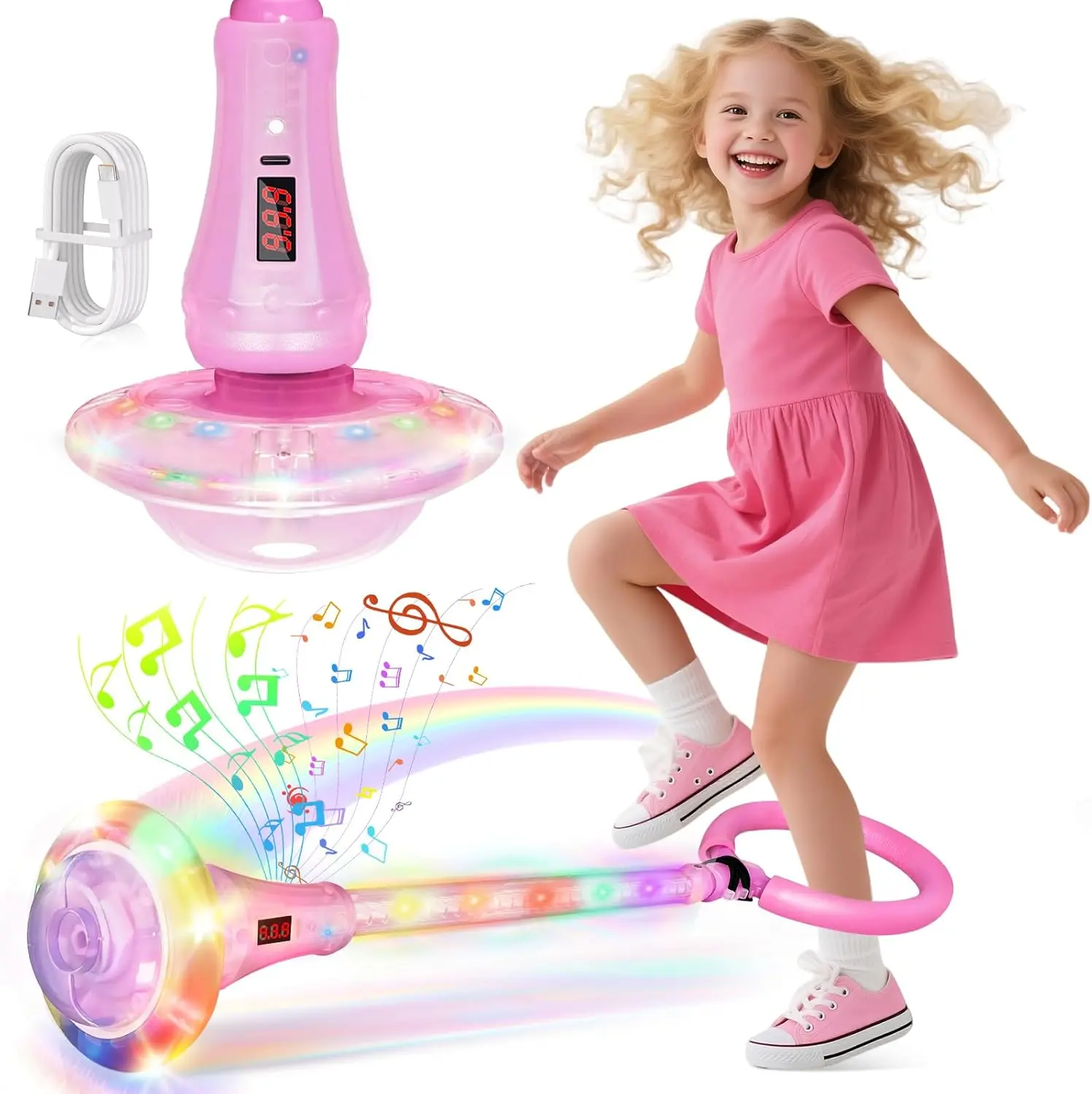 Skip Ball for Kids with Bluetooth Music & LED Lights – Foldable Ankle Skip Ball Toy, 3 Play Modes, Light-Up Jumping Ball, Outdoor Fitness Toy & Birthday Gift for Girls Ages 6-12+