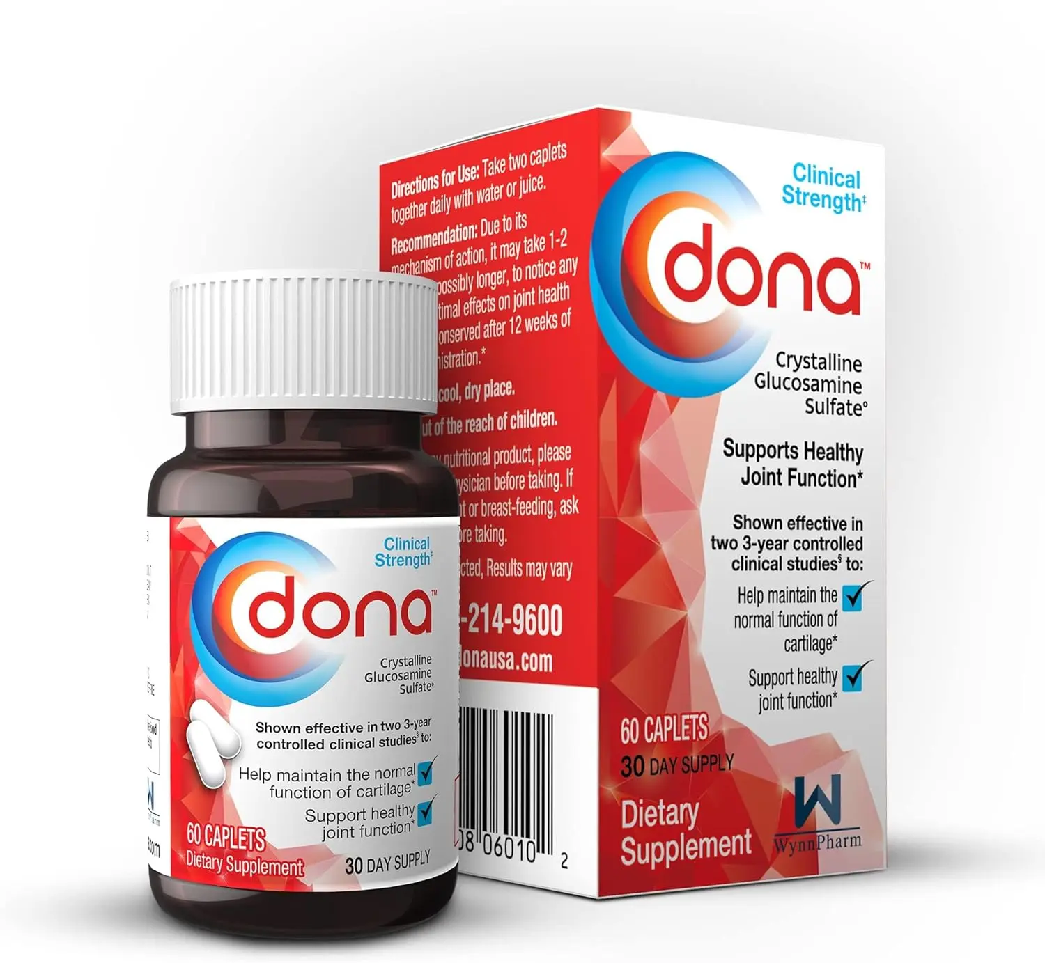 Dona Crystalline Glucosamine Sulfate, 750 Mg, Joint Supplement Pills for Knee Comfort & Joint Health Support, 750 Mg, 60 Count