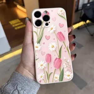 Gentle  Tulips with White Daisies Aesthetic Summer Decor Phone Case,phone Case Suitable for Iphone 11/12/13/14/15/16/17 Pro Promax Plus Air and Samsung S22/S23/S24/S25 Plus Ultra Fe,White Phone Case Protective Teen Boy and Girl Gifts Trendy Stuff