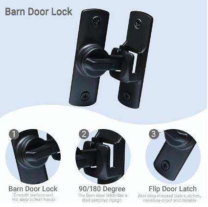 Upgraded Barn Door Lock 90/180 Degree Flip Door Latch Protecting Safety Sliding Gate Latches for Barn Garden Bathroom Cabinet Window Sliding Door Easy Install with Screws