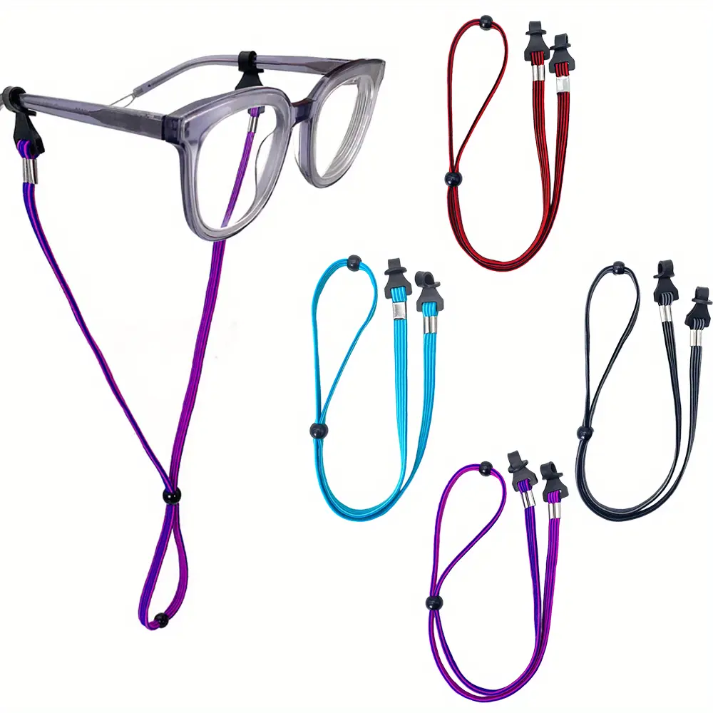 4 Pcs Adjustable Elastic Eyeglass Straps with Buckle - Unisex Sports Fashion Lanyards, Sunglasses Holder Clip, Multiple Colors (adjustable lanyard included)