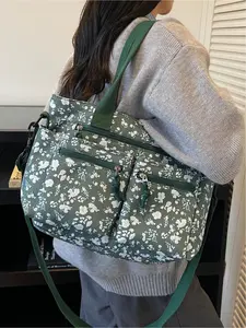 2026 Women's Floral Fabric Bag, Multi-Pocket Design, Waterproof Handbag, Shoulder Bag, Crossbody Bag, Suitable for Casual Outings, Work, Commute, Zipper Closure, Applicable to Campus, Work, Commute, Leisure, Shopping, etc., Everyday Bag