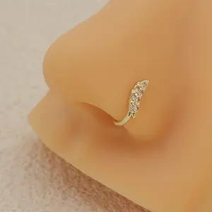 Nose accessory with non perforated U-shaped nose clip and micro inlaid zircon heart lightning crown nose nail made of copper material, easy to wear