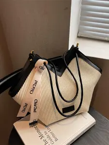 Women's Fashionable Patched Design Tote Bag, Casual Large Capacity Shoulder Bag for Daily Used, Trendy Versatile High-quality Daily Commuting Bag, Pu Tote Bag