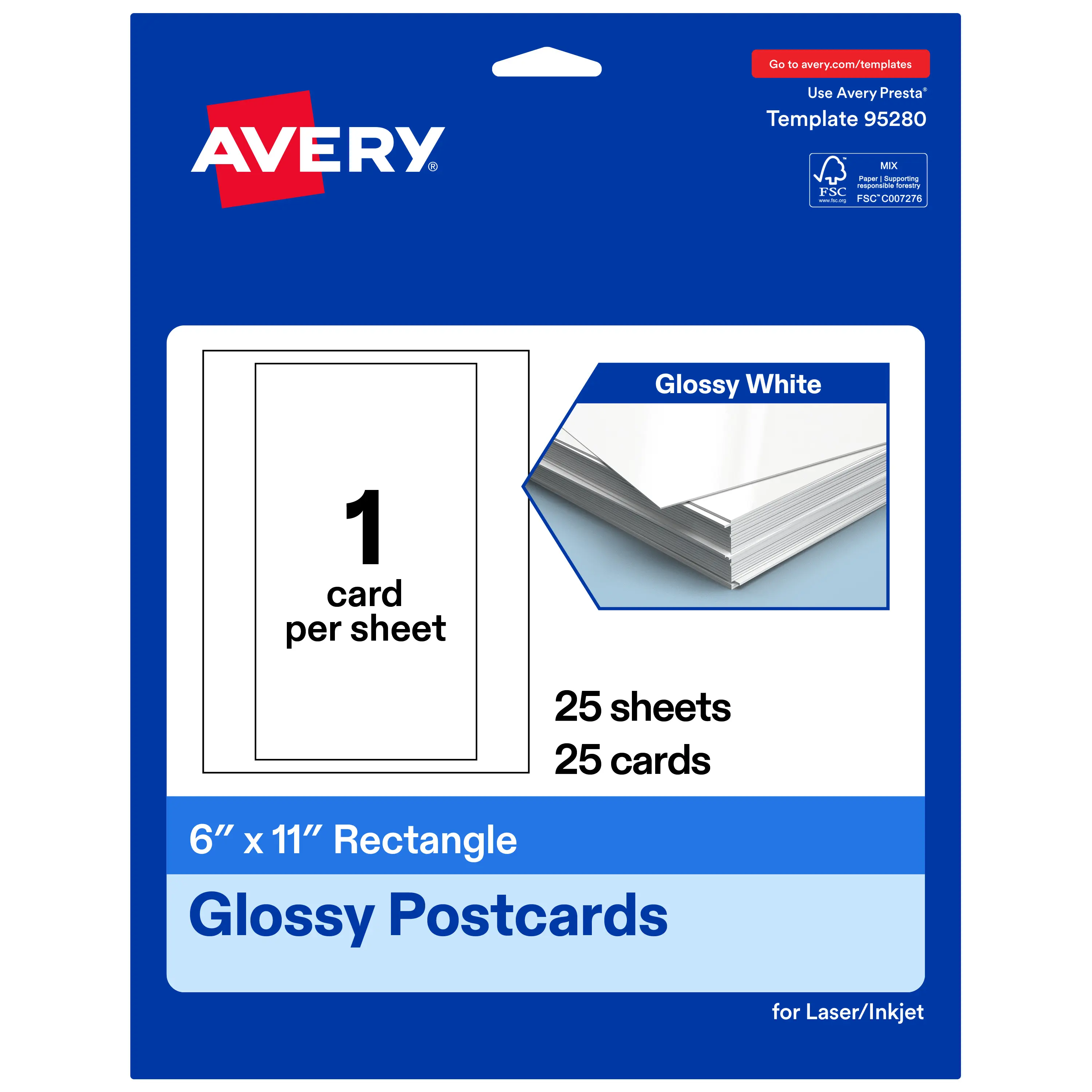 Avery 6" x 11" Rectangle, Glossy White Postcards