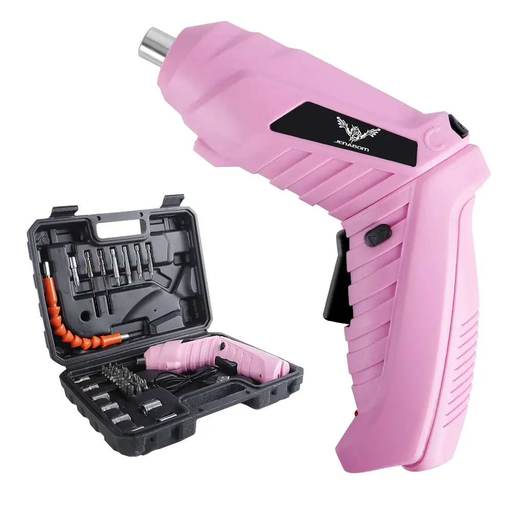 JENABOM Pink Cordless Screwdriver Toolset - 3.6V USB Rechargeable Lithium Battery Durable Power Tool, Portable Electric Drill for DIY Life, Home Repairs