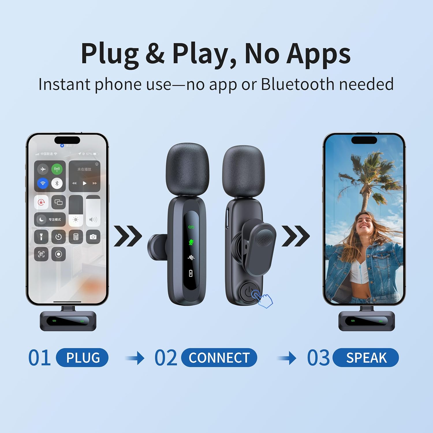 Wireless Mini Microphone for iPhone 15/16, iPad, Android, USB-C Lapel Mic with 360° Omnidirectional Sound, 14H Battery Life, Noise Reduction, Portable for Video Recording, Vlog, Tiktok, YouTube