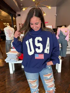 USA Varsity Embroidered Mockneck