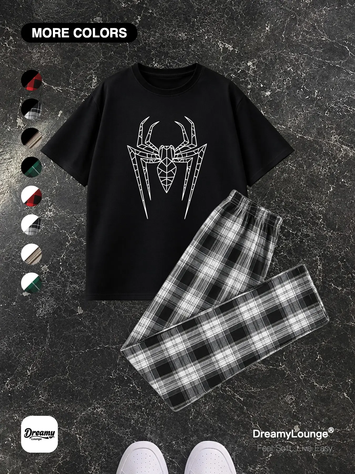 Classic Spider Heartfelt 「2-Piece Set」 Plaid Home Pants, Casual Breathable Unisex, Suitable for Daily Wear at Home or Outdoors, Comfortable Sleepwear