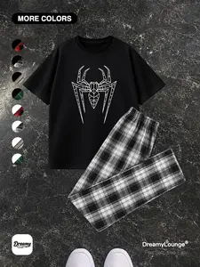Classic Spider Heartfelt 「2-Piece Set」 Plaid Home Pants, Casual Breathable Unisex, Suitable for Daily Wear at Home or Outdoors, Comfortable Sleepwear