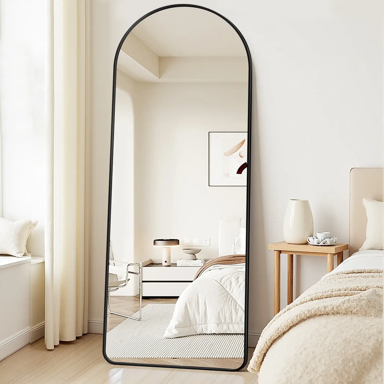 58"x18" Full Length Floor Mirror, Freestanding Standing Mirror with Stand - Arch Full Body Mirror for Bedroom, Living Room, Hallway, Gold,black