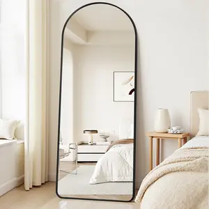 58"x18" Full Length Floor Mirror, Freestanding Standing Mirror with Stand - Arch Full Body Mirror for Bedroom, Living Room, Hallway, Gold,black