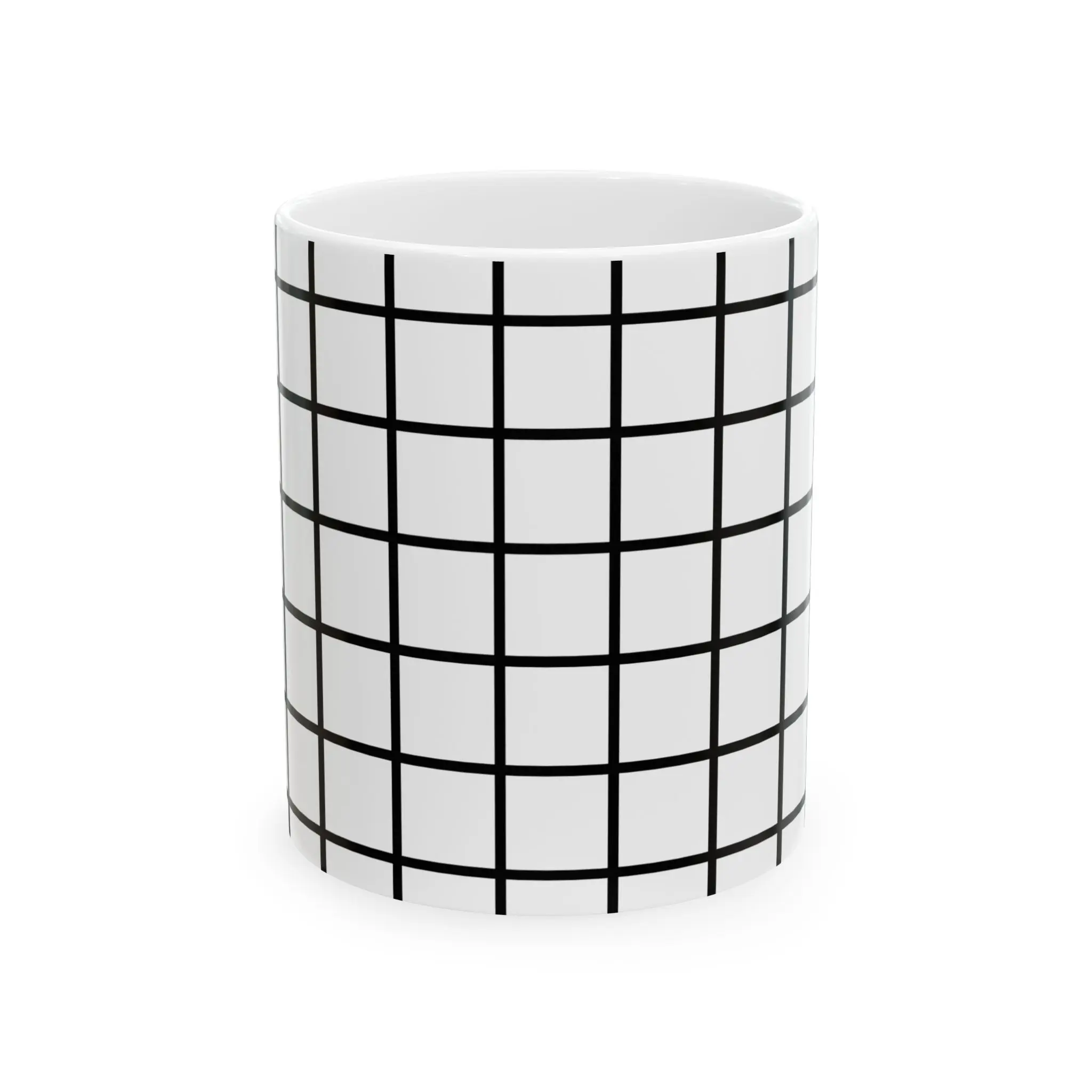Black Grid Pattern Ceramic Mug | Checkered Coffee Cup, 11oz or 15oz