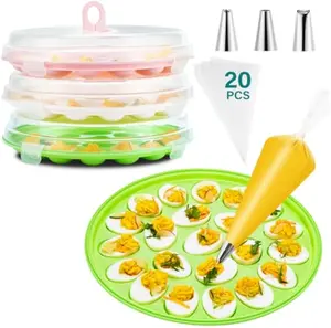 Deviled Egg Container with Lid, 3 Pack Stackable Deviled Egg Platter with Handle, 66-Slot Egg Carrier Tray for Fridge Storage, Easter, Christmas, Parties, Picnic, Dishwasher/Freezer Safe