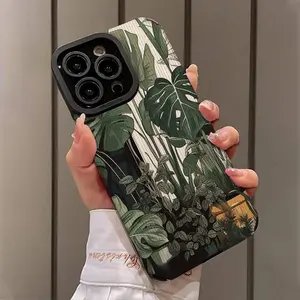 Green Plant Pattern Phone Case, Shockproof Phone Protective Cover, Protector, Phone Accessory Compatible with iPhone 16 15 14 13 12 11 Plus Pro Max, Casing, Smartphone
