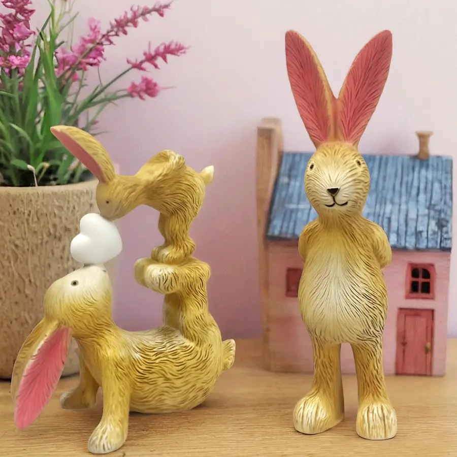 Easter Bunny Figurine, 1 Count Handcrafted Resin Rabbit Decor, Adorable Bunny Statue Perfect for Easter Decorations, Gift-giving, and Home Tabletop Accents, Ornaments