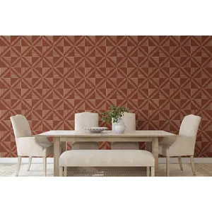 Peel and Stick Removable Fabric Wallpaper - Line Art - Triangle Square - Modern Geometric - Maddox Rust - Orange Red