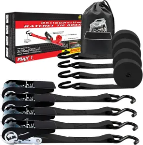 Ratchet Tie Down Straps 4 Pk 10 Ft- 300 Lbs Load Cap- 900 Lbs Break Strength-Cargo Straps for UTV, ATV, Pickup,Truck, Moving Appliances, Lawn Equipment