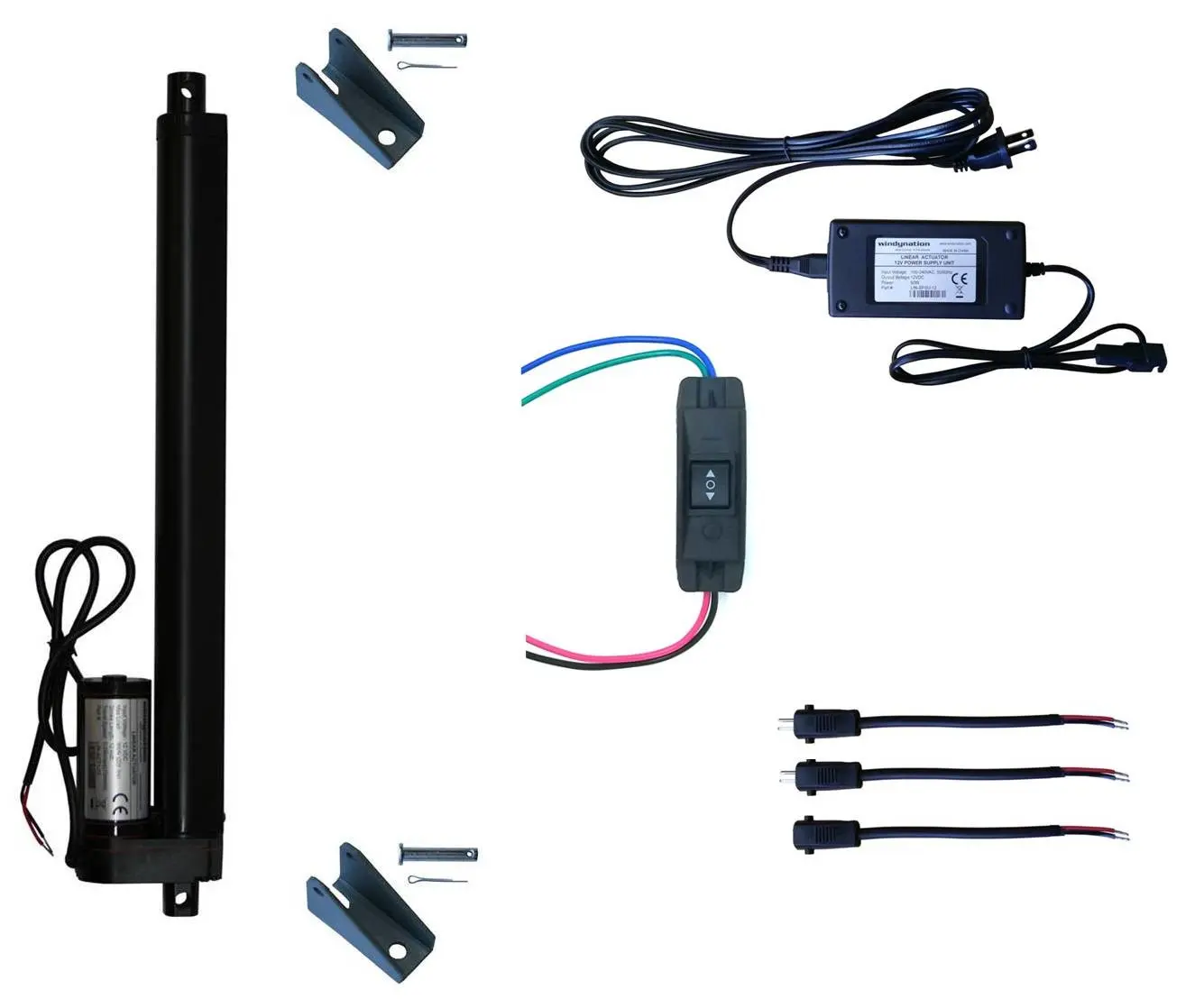 12V Linear Actuator Complete Kit, 225lbs Load Capacity with Power Supply, 2-Piece Steel Brackets, Straight Motion Function & Up/Down Control DPDT Switch