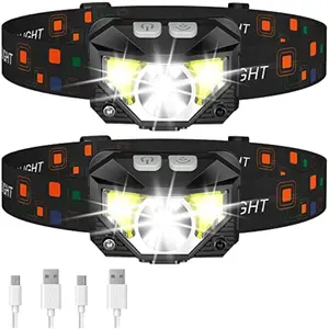 Headlamp Flashlight, Lumen Ultra-Light Bright LED Rechargeable Headlight with White Red Light, 2-Pack Waterproof Motion Sensor Head Lamp,8 Modes for Outdoor Camping Running Hiking Fishing