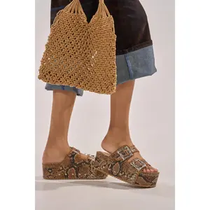 AZALEA WANG OHKAY SNAKE FLATFORM STUD EMBELLISHED SLIP ON SANDAL