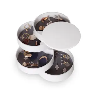 Organizer  Small Storage Box Earring Holder For Women 5-layer Rotating Travel Tray Case With Lid Bracelets Rings Gift Teen Girls(white)