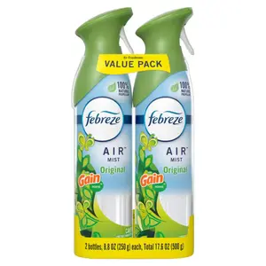 Febreze Air 8.8 oz. Original Gain Scent Air Freshener Spray (2 Count), Odor Eliminator Spray, Cyclodextrin, Gain Original Scent, 100% Natural Propellant, Pet Safe Air Freshener, Whole Home Freshener, Doesn‘t Mask Odors.