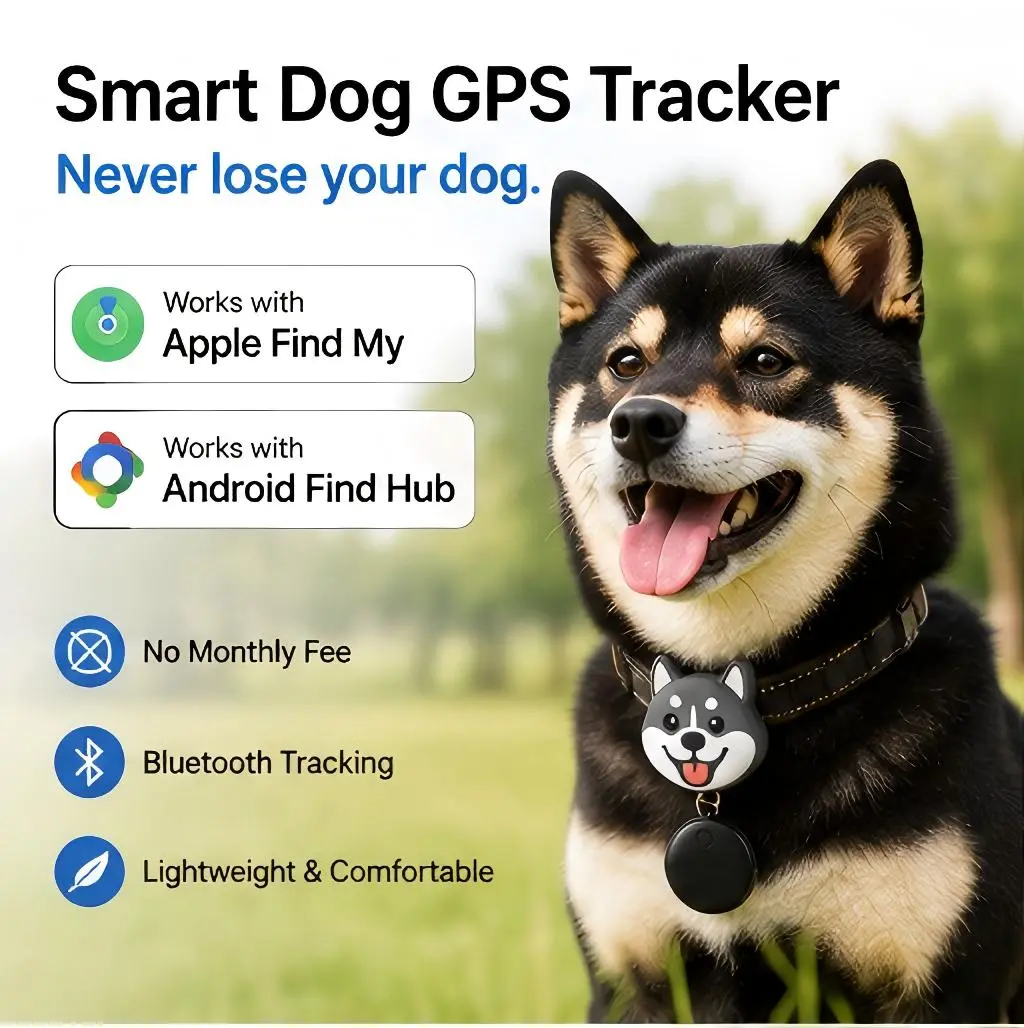 Smart Dog GPS Tracker - Bluetooth Tracking, Lightweight & Comfortable, Works with Apple Find My & Android Find Hub, No Monthly Fee