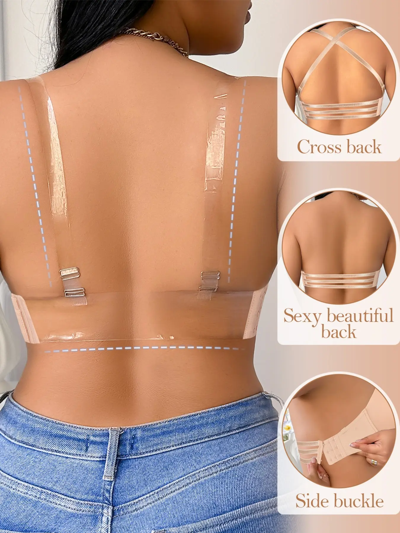 Women's Plus Size Seamless Push-Up Backless Bra,Strapless Underwire Lift Anti‑sagging comfort Bandeau,Non‑slip Multiway Side Support Breathable Daily Wear Elegant, Chic, Womenswear Lingerie, Dates Night, One-Shoulder Underwear