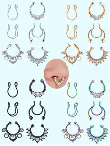Punk Style Fake Septum Nose Rings, Stainless Steel Non-piercing Clip on Nose Rings, Vintage Body Jewelry for Women & Men, Nose Hoop, Nose Cuff, Spiral Nose Ring, Cubic Zirconia Jewelry