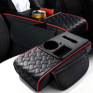 5 in 1 Multifunctional Armrest Box Mat with Cup Holder & Tissue Box, 14.5*6*3 inch Heightening Central Elbow Mat, Car Console Organizer Universal Fit for Nissan /Honda /Civic /CRV /Hrv /Kia /Sorento /Toyota /Corolla /4Runner /Camry/Tacoma