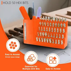 50 Slot Impact Drill Bit Holder Box, Hex Wrench Stand 1/4"/6.35mm Screwdriver Bits Storage Tool Case, Wall Mount or Workbench Install