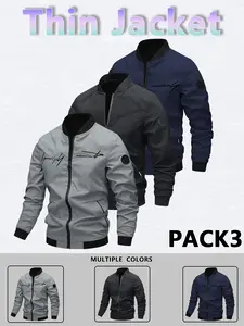 Men's Casual Windproof Jacket Outdoor Mountaineering Camping Polyester Personalized Letter Embroidered Pilot Jacket Beige Gray Qh Long Sleeve Zippers Halloween Gifts